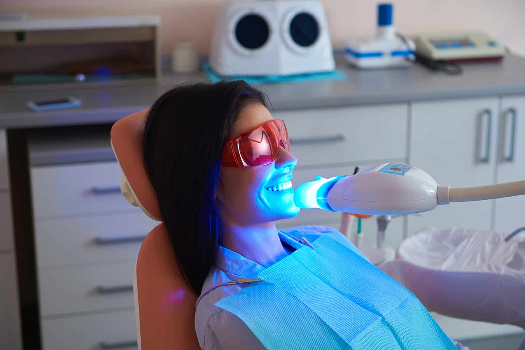 Woman getting teeth whitening treatment in Westerville, OH