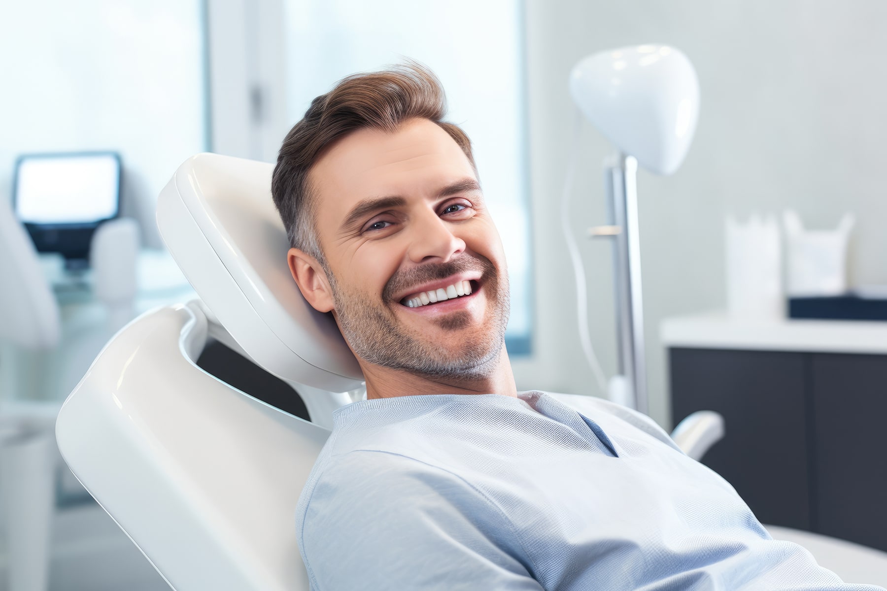Man smiling after getting a restorative dental bridge in Westerville, OH